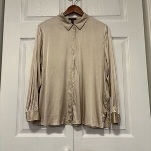 Eileen Fisher Stretch Silk Blouse • Champagne Neutral • Quiet Luxury • M
